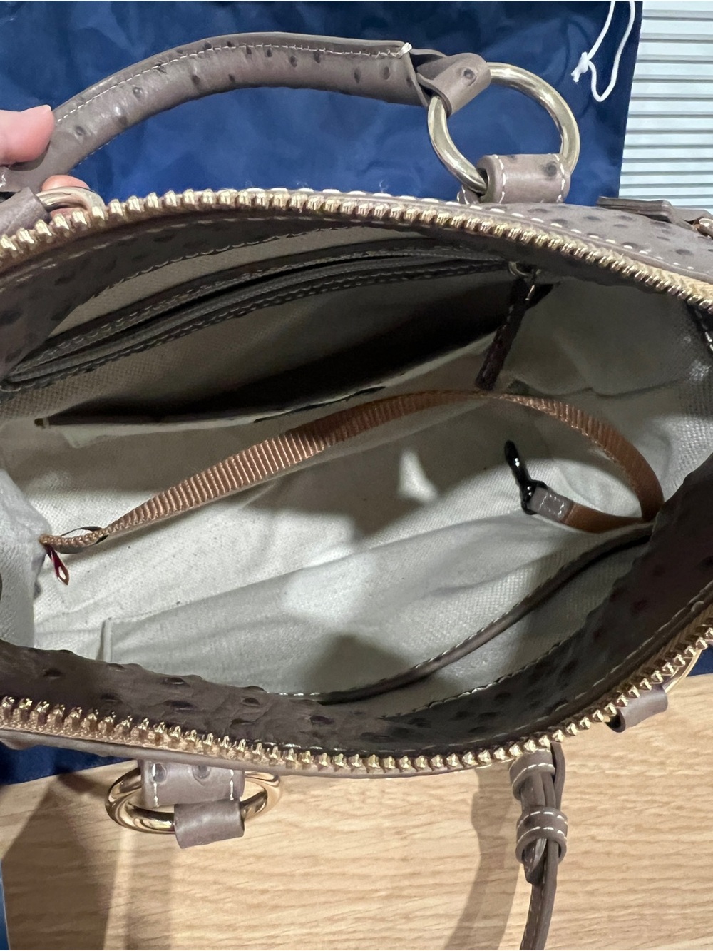 Dooney & Burke Ostrich Pocket Satchel Color Elephant - Picture 3 of 8